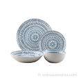 Ensembles de vaisselle en porcelaine d&#39;impression bleu foncé